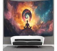 kaiyun Símbolo Yin Yang Silueta humana meditando bajo un cielo cósmico Tapices Para,sala De Estar,apartamento,dormitorio,decoración Artística De Pared 130cmx150cm