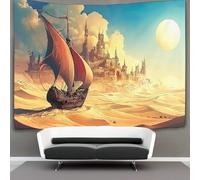 kaiyun Small Boat Sailing on The Playa Decoraciones Tapiz Desert Ciudad Impresión 3D Manta De Pared Póster Ideal Como Decoración De Habitación, Salón Y Dormitorio 100cmx150cm