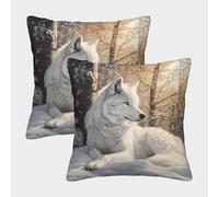 kaiyun Snowy Retrato de Lobo Fundas De Almohada Estilo de Arte Animal Salvaje Cojín Decorativo para Sofá Decoración Coche 50x50cm 2 Paquetes