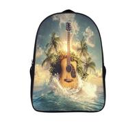 kaiyun Spanish Guitar Shape Mochila Tropical Landscape Island Palm Trees Sunlight Bolsas Escolar De Impresos En 3D De Para Niños Niñas Estudiantes De Primaria Y Secundaria 16 inch