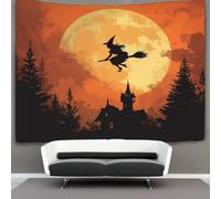 kaiyun Tapisserie Murales,Witch Flying on A Broom in Front of A Luna Llena, De Décoration,Plaque De Pique-Nique Décoration Murale Plafond Art Mural 70cmx100cm