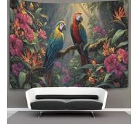 kaiyun Tapiz De Pared,Loro en un entorno tropical Selva tropical Tapestry Decoración De Pared Para Dormitorio Sala De Estar 130cmx150cm
