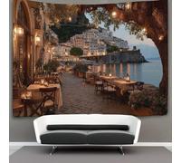 kaiyun Terraza de Restaurante Italiano junto al Mar en Calma Tapisserie Murale À Suspendre, Murales,Plaque De Pique-Nique Décoration Murale Plafond Art Mural 100cmx150cm