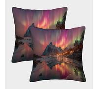 kaiyun The Aurora Boreal Cast Green and Purple Shadows on The Ice Funda De Almohada Impresa En 3D Decoración del Hogar Sala De Estar Sofá para Coche 45x45cm 2 Paquetes