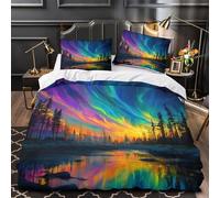 kaiyun The Auroras Boreales Dance Over An Enchanting Forest Funda De Edredón 3D, Microfibra 3 UnidadesFunda Nórdica Impresas con Funda De Almohada,para Niñas Y Niños Super King（260x220cm）