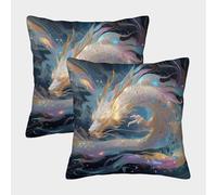 kaiyun The Dragón Was Interwoven with Gold, Blue, and Multicolored Rainbow Light Fundas De Almohada Decoración del Hogar con Cremallera Invisible 45x45cm 2 Paquetes