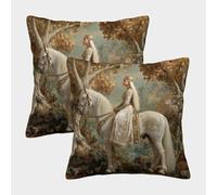 kaiyun The Princess Rides A White Caballo with Golden Patterns Juego De Funda De Almohada Cuadrada para Sofá Dormitorio Coche 50x50cm 2 Paquetes