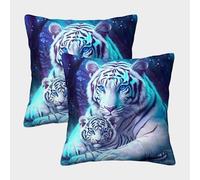 kaiyun Tigre Blanco Estampada,Arte de Animales fantásticos Funda De Cojín 45x45cm 2 Paquetes con Cerniera Invisibile Decorativo