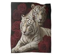 kaiyun Tigre Blancos Manta Patrón Artistic Vida Silvestre Painting Diseño Novedoso Dormitorio Suave Cómoda Ropa Cama Esponjosa Cuatro Estaciones 60x80inch(150x200cm)