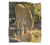 kaiyun Tigre Dorado Bebiendo Agua del río Manta Estampada,para Acampar Al Aire Libre Colcha Patchwork Ligera para Sofá Cama 50x60inch(127x152cm)