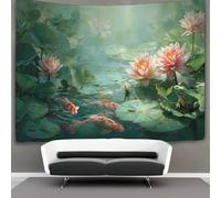 kaiyun Tranquilo Estanque de Lotos Tapiz Estético Del Dormitorio - De Pared Independiente Decoración De La Habitación Koi Blooming Lotus Frogs 130cmx150cm