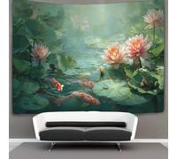 kaiyun Tranquilo Estanque de Lotos Tapiz Koi Blooming Lotus Frogs Tapices De Pared,Colcha De Pícnic, Decorativo Toalla De Playa 180cmx230cm