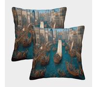 kaiyun Transporte en la Europa Medieval Funda De Almohada Impresa En 3D Decoración del Hogar Sala De Estar Sofá para Coche 45x45cm 2 Paquetes