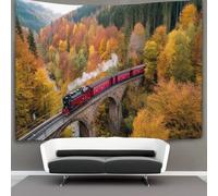 kaiyun Tren de vapor rojo cruzando un estrecho puente de piedra Tapiz Pared, Tapices De Pared,Colcha De Pícnic,Manta De Pared, Decorativo Toalla De Playa 180cmx230cm