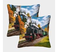 kaiyun Tren de Vapor Vintage con Cremallera,Autumn Escena del bosquery Funda De Cojín,45x45cm 2 Paquetes Adecuada para Fiesta Temática De Sofá De Dormitorio