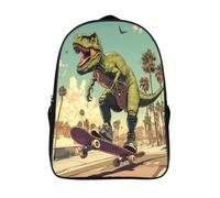 kaiyun Tyrannosaurus Rex Mochila |Skateboarding on The Beach | Bolsa Escolar Unisex Para Niños Pequeños 16 inch