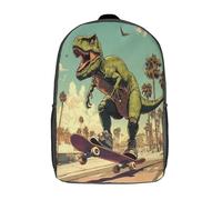 kaiyun Tyrannosaurus rex Mochila Skateboarding on The Playa Para Niños De Libro De Jardín De Infantes Ajustables De Libro De Niñas De Escuela Primaria 17inch