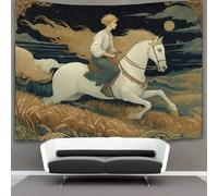 kaiyun Un joven montando un caballo blanco en un campo de trigo Tapiz Tapices De Pared,Colcha De Pícnic, Decorativo Toalla De Playa 180cmx230cm