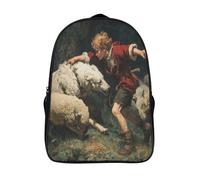 kaiyun Un niño y un perro luchan contra un lobo cerca de un rebaño de ovejas Mochila Bolsas Escolar De Impresos En 3D De Para Niños Niñas Estudiantes De Primaria Y Secundaria 39x29x16cm