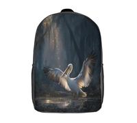 kaiyun Un pelícano blanco gigante en el bosque oscuro Mochilas Escolares Niña Niño Backpack Juveniles Adolescentes Bolsas Multi-bolsillo 17inch