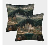 kaiyun Un Reino Medieval situado en un Valle y Entre colinas Estampada, Funda De Cojín 40x40cm 2 Paquetes con Cerniera Invisibile Decorativo