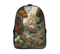 kaiyun Un velero vintage pintado anclado en la bahía Mochila Infantil Bolsa De Escolar Niña Niño Bolsas Mochilas Para Colegio Viaje Cámping 16 inch