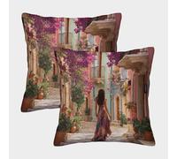 kaiyun Una Hermosa Mujer pasea por Europa-Arquitectura Fundas De Almohada Decoración del Hogar con Cremallera Invisible 40x40cm 2 Paquetes
