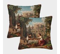kaiyun Una Joven Pareja Haciendo un Picnic Frente a un Palacio Italiano Funda De Almohada con Cremallera Invisible Decoración del Hogar para Sofá 40x40cm 2 Paquetes