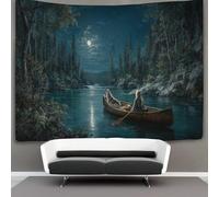 kaiyun Una niña y un perro remando en una canoa Tapiz Estético Del Dormitorio - De Pared Independiente Decoración De La Habitación 100cmx150cm