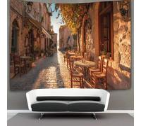 kaiyun Una tranquila calle de un pueblo mediterráneo al atardecer Decoraciones Tapiz Impresión 3D Manta De Pared Póster Ideal Como Decoración De Habitación, Salón Y Dormitorio 130cmx150cm