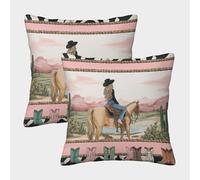 kaiyun Vaquera Montando a Caballo Funda De Cojín Paisaje desértico del Oeste De Almohada Cuadrada para Sofá 40x40cm 2 Paquetes con Cremallera