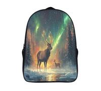 kaiyun Vintage Style Winter Scene Mochilas Infantiles Stag Under The Northern Lights 3D Impreso Niños De Colegio Viajes Deportes Bolsa De Escuela 16 inch
