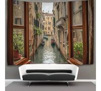 kaiyun Vista de los canales de Venecia desde la ventana Decoraciones Tapiz Impresión 3D Manta De Pared Póster Ideal Como Decoración De Habitación, Salón Y Dormitorio 180cmx230cm