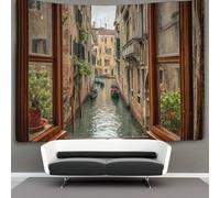 kaiyun Vista de los canales de Venecia desde la ventana Tapiz De Pared Tapices Estéticos Decoración De Habitación Para,sala De Estar,universidad Decoración Del Hogar 100cmx150cm