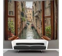kaiyun Vista de los canales de Venecia desde la ventana Tapiz Decoración Del Hogar Impresión HD Para Sala De Estar,dormitorio 150cmx200cm