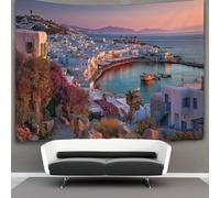 kaiyun Vista matutina del puerto de la isla de Miconos, Grecia Algodon Sheets Curtains Tapices, Decoración De Pared Tapiz,para Dormitorio, Salón, Casa 70cmx100cm