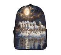 kaiyun White Horse Running by The Water Mochila Infantil Colegio Y La Guardería Con Moon Bolsa De Escuela Ideal Niños Y Niñas 16 inch