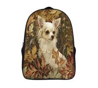 kaiyun White Long-haired Chihuahua Surrounded by Autumn Leaves Mochila Para Niños De Libro De Jardín De Infantes Ajustables De Libro De Niñas De Escuela Primaria 16 inch