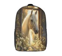 kaiyun White Mane Caballo Bolsa Unisex,Old House Surrounded by Flores Mochila Escolar Para Adolescentes Ultraligero 17inch