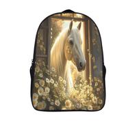 kaiyun White Mane Horse Niña,Chicos Old House Surrounded by Flowers Mochila Escolar Para Viaje Bolsa De Escuela 16 inch