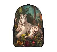 kaiyun White Tiger in The Jungle Mochila |Tropical Background | Bolsa Escolar Unisex Para Niños Pequeños 16 inch