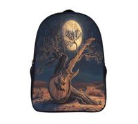 kaiyun Wooden Acoustic Guitar Mochila Niña Chicos Tree in The Desert Full Moon Bolsa De Escuela Adolescentes Colegio Infantil 16 inch