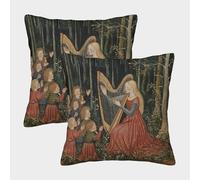 kaiyun Young Mujer Playing Harp for Children Fundas De Almohada Decoración del Hogar Estilo Medieval con Cremallera Invisible 45x45cm 2 Paquetes