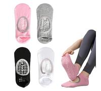 Kaiyzo Calzini Antiscivolo Donna, 4 Paia Calzini Pilates per Donna, Calze da Yoga, Dimensioni 34-41, Elastico Calze Sportivi Alla Caviglia, per Balletto, Danza, Ballo a Piedi Nudi, Fitness