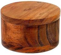 Kaizen Casa cajas de sal de madera para cocina o comedor con compartimento único para sal, especias, hierbas, condimento y madera de acacia hecha a mano.