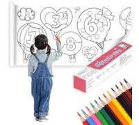 Kaizuca 30 CM*3 M Rollo Papel Colorear, Rollo Pintura, Rollo Papel Dibujo, con 12 Lápices Colores, Autoadhesivo, Cortable, para Niños, Niñas, Escuela, Regalos De Cumpleaños (patrón digital)