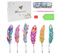 Kaizuca 6 Pcs Marcapáginas con Pintura de Diamante, Marcador de Plumas con Pintura de Diamante con Colgante de Cristal, Marcapáginas con Pintura de Diamante Para Niños y Adultos Para Manualidades(B)