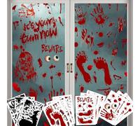 Kaizuca Pegatinas de Ventana Ensangrentadas Halloween, Pack de 12 Huellas de Manos y Pies Manchas de Sangre, Decoraciones Reutilizables para Ventanas y Paredes