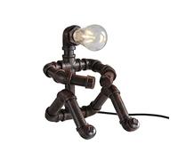 Kaj Hejmo Water Pipe Robot Style Lámpara de mesa - Lámpara de mesa vintage industrial steampunk lámpara de hierro retro lámpara de noche para decoración de muebles vintage (estilo Rust-C)