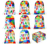 Kajaia 24 bolsas de bloque de construcción con cordón, bloques de construcción, bolsas de recuerdos de fiesta, bolsas de dulces de fiesta temática, bolsas de regalo reutilizables con cordón para niños, bloques de construcción, suministros de fiesta de cumpleaños, baby shower